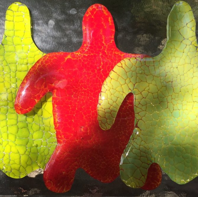 Fused glass turtles, crackle technique, 3 colors